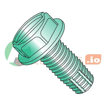 Newport Fasteners Thread Cutting Screw, #10-24 x 3/8 in, Green Zinc Plated Steel Hex Head Slotted Drive, 10000 PK 239637